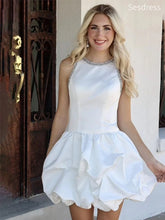 Elegant White Scoop Sleeveless Beaded A-line Short Mini Dress Homecoming Dress